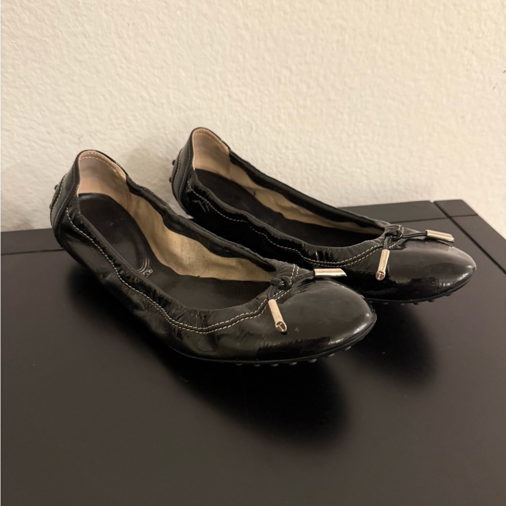 TOD'S Dee printed patent-leather ballet flats, Size 6